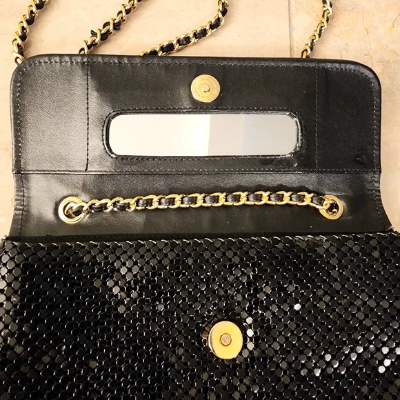 VTG Whiting & Davis Black Liquid‎ Metal Mesh Bag Gold Chain 70s - Picture 4 of 11